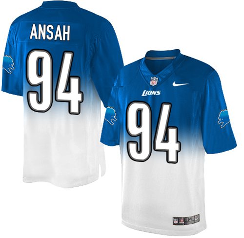 Nike Lions #94 Ziggy Ansah Blue/White Men's Stitched NFL Elite Fadeaway Fashion Jersey - Click Image to Close